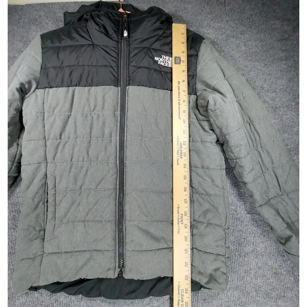 The North Face Boys Reversible Hooded Full Zip Puffer Jacket Gray/Black L 14/16